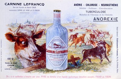 Advertentie voor Carnine Lefrancq, gepubliceerd in het medische tijdschrift Chanteclair, begin twintigste eeuw door French School