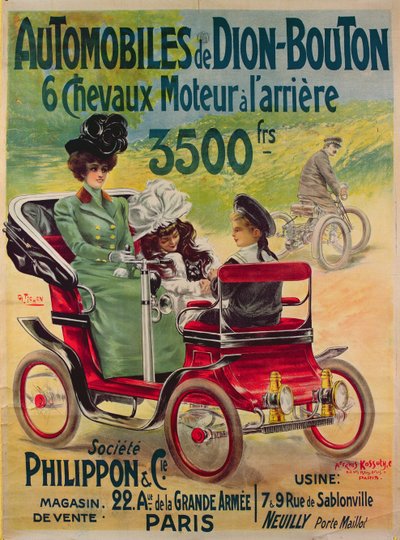 Advertentie voor De Dion-Bouton automobielen, ca.1900 door French School