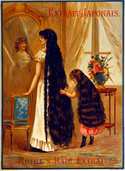 Advertentie voor Extrait Japonais, een haarverzorgingsproduct dat haargroei bevordert, 1895 door French School
