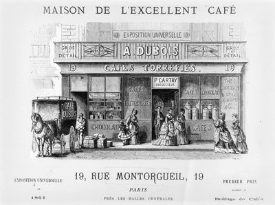 Advertentie voor een koffieverkoper in de Rue Montorgueil, Parijs, c.1870 door French School