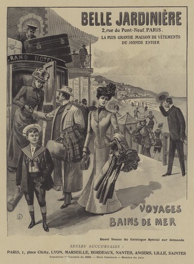 Advertentie voor de Belle Jardiniere kledingwinkel, Parijs door French School