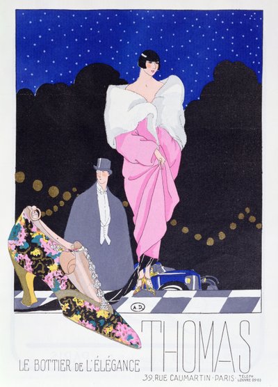 Advertentie voor de schoenmaker Thomas uit het modetijdschrift Art-Gout-Beaute, 1924 door French School