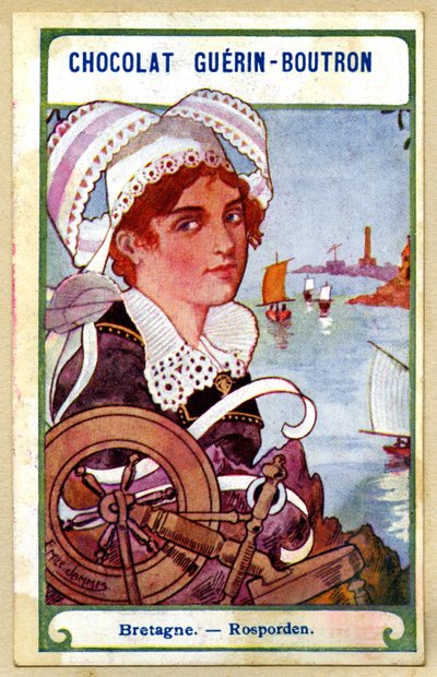 Advertentie chromolithografie van Chocolates Guerin Boutron, de hoofdtooien van de regio