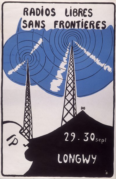 Reclame voor vrije radiostations zonder grenzen in Longwy door French School