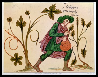 Aesculapius ontdekt betonie, facsimile van een manuscript van Antonius Musa (63 v.Chr.-14 n.Chr.) door French School