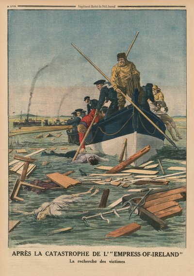 Na de ramp van de Empress-of-Ireland, zoeken naar de slachtoffers (achteromslagillustratie uit 