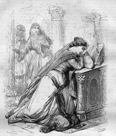 Agnes de Meranie of Meran (1172-1201), koningin van Frankrijk, werd naar het klooster gestuurd door Koning Filips Augustus. Gravure in 