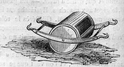 Landbouwmachine: een mestverspreider gepresenteerd op de Parijse landbouwwedstrijd in 1860. Gravure in 