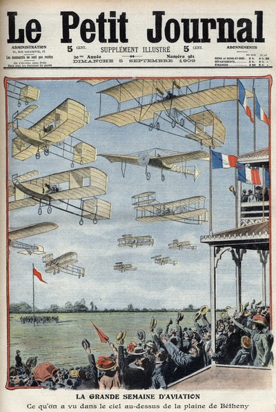 Luchtshow gehouden in Betheny, Frankrijk, illustratie uit de Franse krant Le Petit Journal - Luchtvaartbijeenkomst in Betheny (Marne) In 