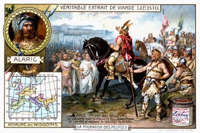 Alarik I, koning van de Visigoten, presenteert zich voor de derde keer voor Rome in 410 en eist de overgave van de stad door French School