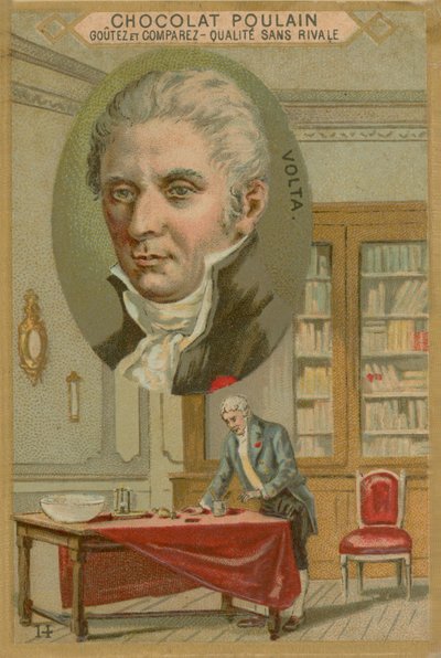 Alessandro Volta, Chocolat Poulain handelskaart door French School