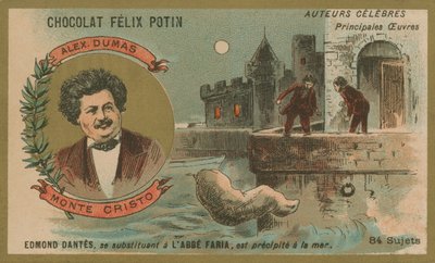 Alexandre Dumas en een scène uit De Graaf van Monte Cristo door French School