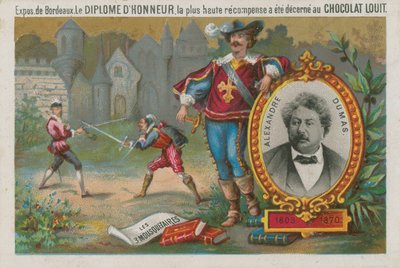 Alexandre Dumas en een scène uit De Drie Musketiers door French School