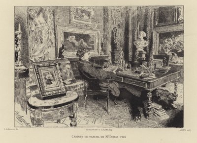 Alexandre Dumas de Jongere in zijn studeerkamer door French School