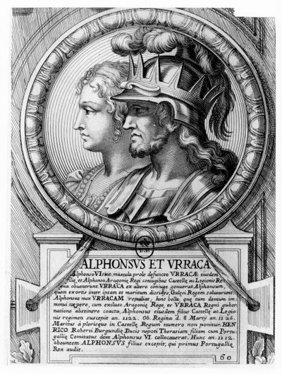 Alfonso I, de Strijder, en Urraca (gravure) door French School