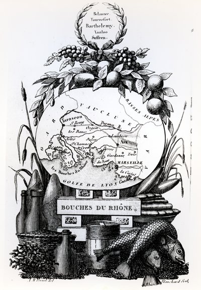 Allegorische kaart van het departement Bouches-du-Rhône, ca. 1830 door French School