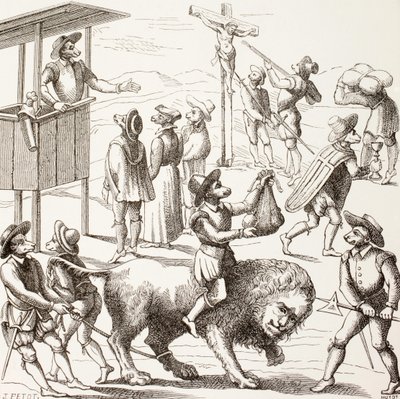 Allegorisch beeld van Excessen die zouden zijn begaan door de Hugenoten, uit 