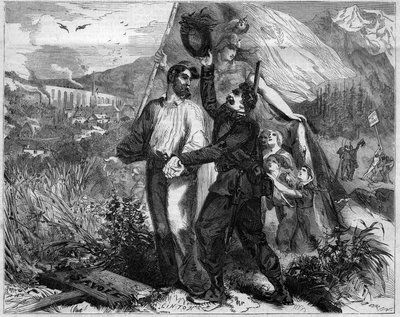 Allegorie van de annexatie van Savoye aan Frankrijk in 1860. Gravure in 