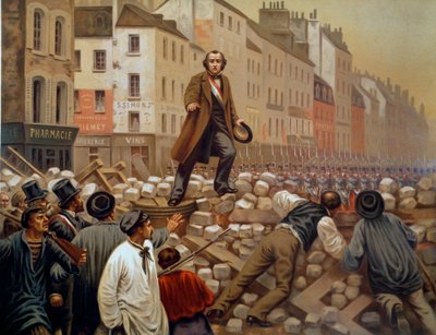 Alphonse Baudin (1811-1851) op de barricade van de Faubourg Saint Antoine op 3/12/1851 tijdens de staatsgreep van Louis Napoleon III (Louis-Napoleon Bonaparte) Gravure van 1851 door French School