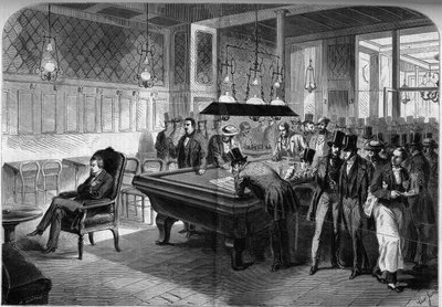 Amerikaanse schaker Paul Morphy (1837-1884) speelt blind acht schaakpartijen in het Café de la Regence in Parijs door French School