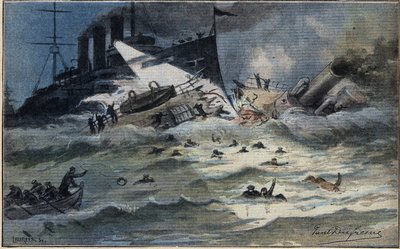 Een Engelse torpedo doormidden gesneden, uit de krant 