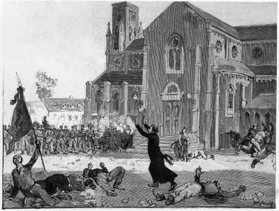 Een opstand op het stadhuisplein in Fourmies, illustratie uit Le Monde Illustre, 9 mei 1891 door French School