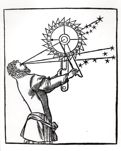 Een astrolabium, illustratie uit Cosmographia door Petrus Apianus (1495-1552), gepubliceerd in Parijs door Vivant Gualtherot, 1551 door French School