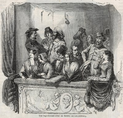 Een avant-scène lodge in het Luxemburg theater in Parijs in de 19e eeuw - Gravure in 