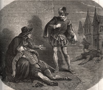 Een gezant van de koning van Frankrijk Hendrik III (1551-1589) werd stervend gevonden in de straten van Rome in 1582. Hij droeg een compromitterend bericht van de koning over zijn zus, Marguerite de Valois (1553-1615), bekend als koningin Margot. Gravure u door French School