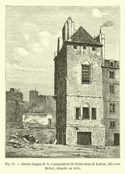 Oude donjon van de commanderij van Saint-Jean de Latran, genaamd Bichat toren, gesloopt in 1854 door French School