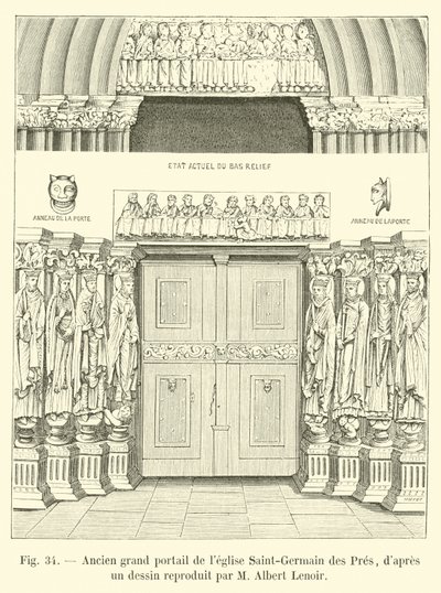 Oude grote poort van de kerk Saint-Germain des Pres, naar een tekening gereproduceerd door M Albert Lenoir door French School