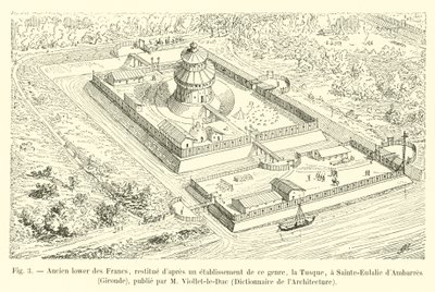 Oude lower van de Francs, hersteld naar een instelling van dit soort, de Tusque, in Sainte-Eulalie d