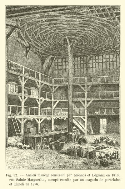 Oude manege gebouwd door Molinos en Legrand in 1810, rue Sainte-Marguerite, later gebruikt als porseleinwinkel en gesloopt in 1876 door French School