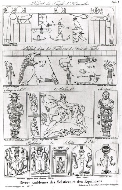 Oude Egyptische en Perzische religieuze en astronomische illustraties en symbolen door French School