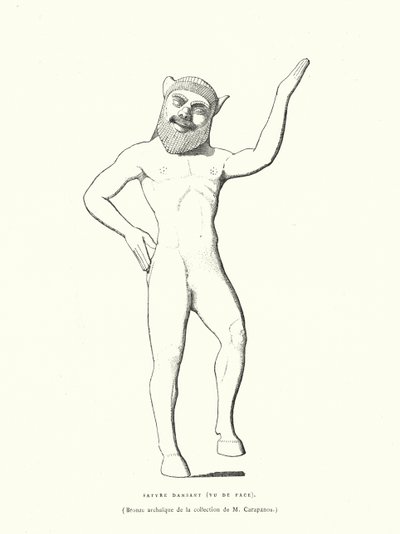Oude Griekse bronzen figuur van een dansende sater (gravure) door French School