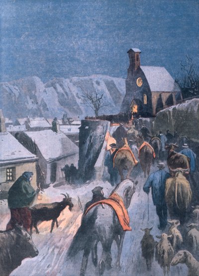 Dierenkerstmis in de Cevennen, illustratie uit Le Petit Parisien, 27 december 1908 door French School