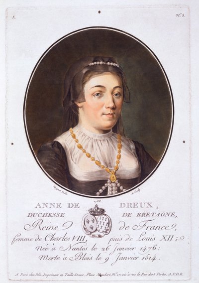 Anne de Dreux, Hertogin van Bretagne, uit Portraits des grands hommes, femmes illustres, et sujets memorables de France, gepubliceerd 1787-92 door French School