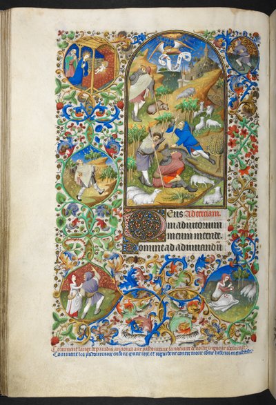 Aankondiging aan de herders, Add Ms 18850 f.70v Getijdenboek (De Bedford Hours) c.1410-30 door French School