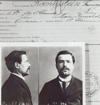 Antropometrisch formulier van François Claudius Koenigstein, genaamd Ravachol (1859-92) door French School