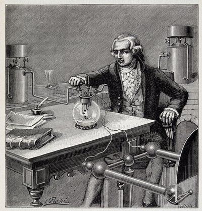 Antoine Laurent de Lavoisier (1743-1794) leidt een experiment - in 