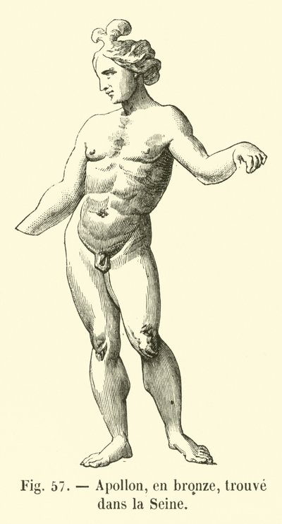 Apollo, in brons, gevonden in de Seine (gravure) door French School