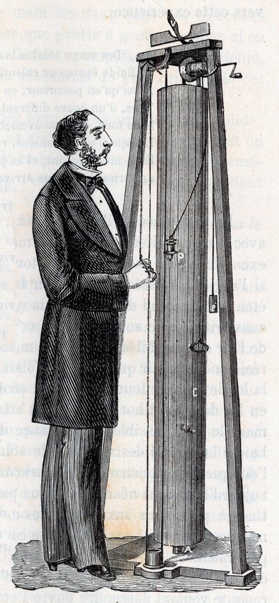 Apparaat van Arthur Jules Morin (1795-1880) apparaat voor de studie van de val van lichamen - Gravure in 