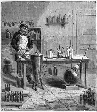 Apparaat van Eugene Soubeiran (1797-1858) voor de bereiding van bakpoeder - Gravure in 