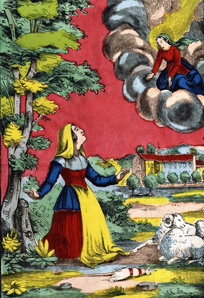 Verschijning van de Heilige Maagd aan de Heilige Zuster Benoite, bekend als de Herderin van de Laus. Beeld van Epinal, eerste helft van de 19e eeuw door French School