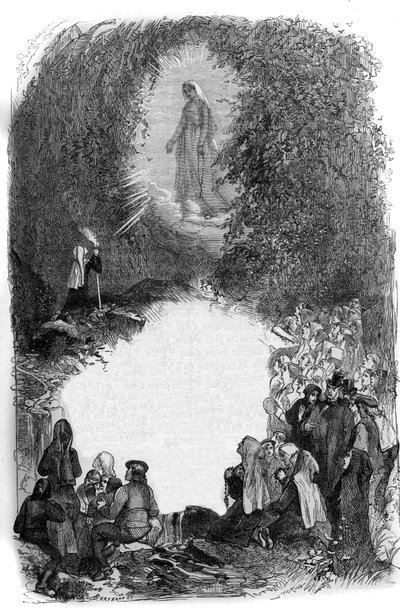 Verschijning van de Maagd Maria aan Bernadette Soubirous (1844-1879) in de grot van Lourdes, Hautes Pyrenees (65) door French School