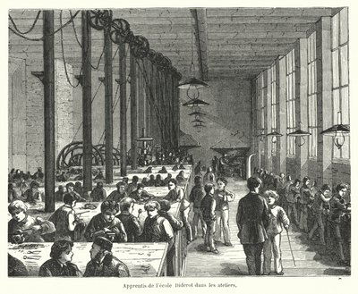 Leerlingen in de werkplaatsen van de Ecole Diderot in Parijs, Frankrijk door French School