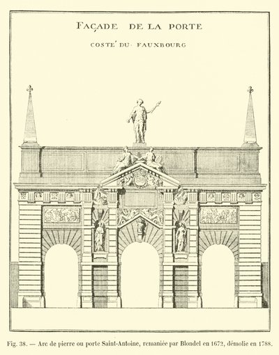 Stenen boog of poort Saint-Antoine, herzien door Blondel in 1672, gesloopt in 1788 door French School