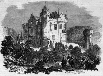 Architectuur: buitenaanzicht van Abbotsford Castle (1824), waar schrijver Walter Scott woonde. Schotland door French School