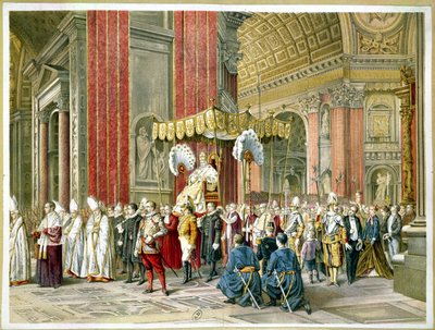 Aankomst van paus Pius IX (1835-1914) op de sedia gestatoria bij de opening van het Eerste Vaticaans Concilie 8 december 1869 door French School