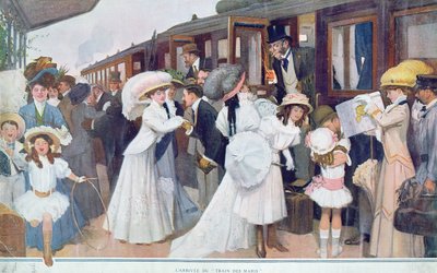 Aankomst van de echtgenoten per trein, 1908 door French School
